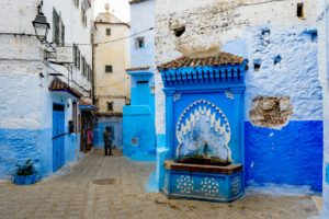 Architecture of Chefchaouen, small town in northwest Morocco famous by its blue buildings and being the Jason Bourne Series film locations.