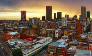 A wide picture of the tall buildings around the city of Johannesburg, where there are lots of District 9 movie locations.