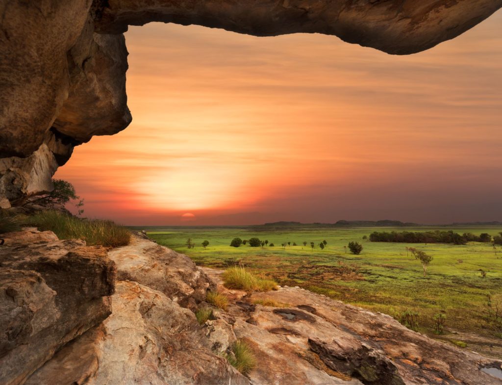 Featured in the Jaya Travel & Tours blog "Movie Locations from Out of Africa" this image shows the beautiful african savannah with a sunset over cliffs.
