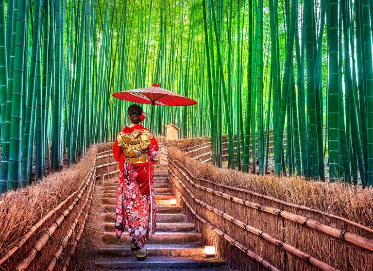Featured in "Japan Tour: Rich History & Culture" by Jaya Travel & Tours, this image shows the Arashiyama Bamboo Grove in Kyoto.